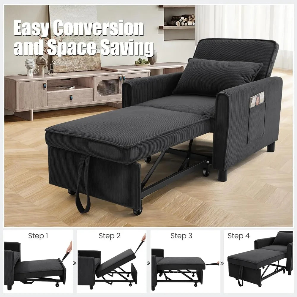 Sleeper Sofa,Sofa Bed 4 in 1 Pull Out Couch Bed w/Storage Bag,Adjustable Backrest & Armrests Chaise for Living Room