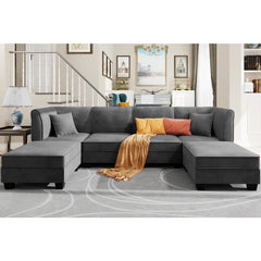 6 Pieces Sectional Sofas, with Reversible Chaise 116" 6-seat Modular Large Sectional Couch with Ottoman , Velvet U-Shaped Sofa