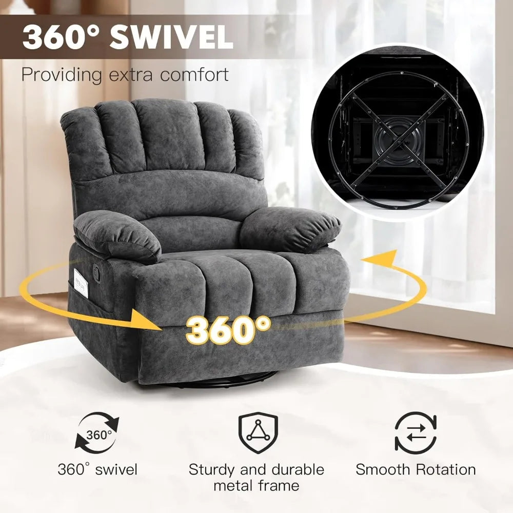 Oversized Swivel Rocker Recliner Chair, Glider Rocker Recliner, Lazy Recliner Chair with High Back, for Living Room (Dark Gray)