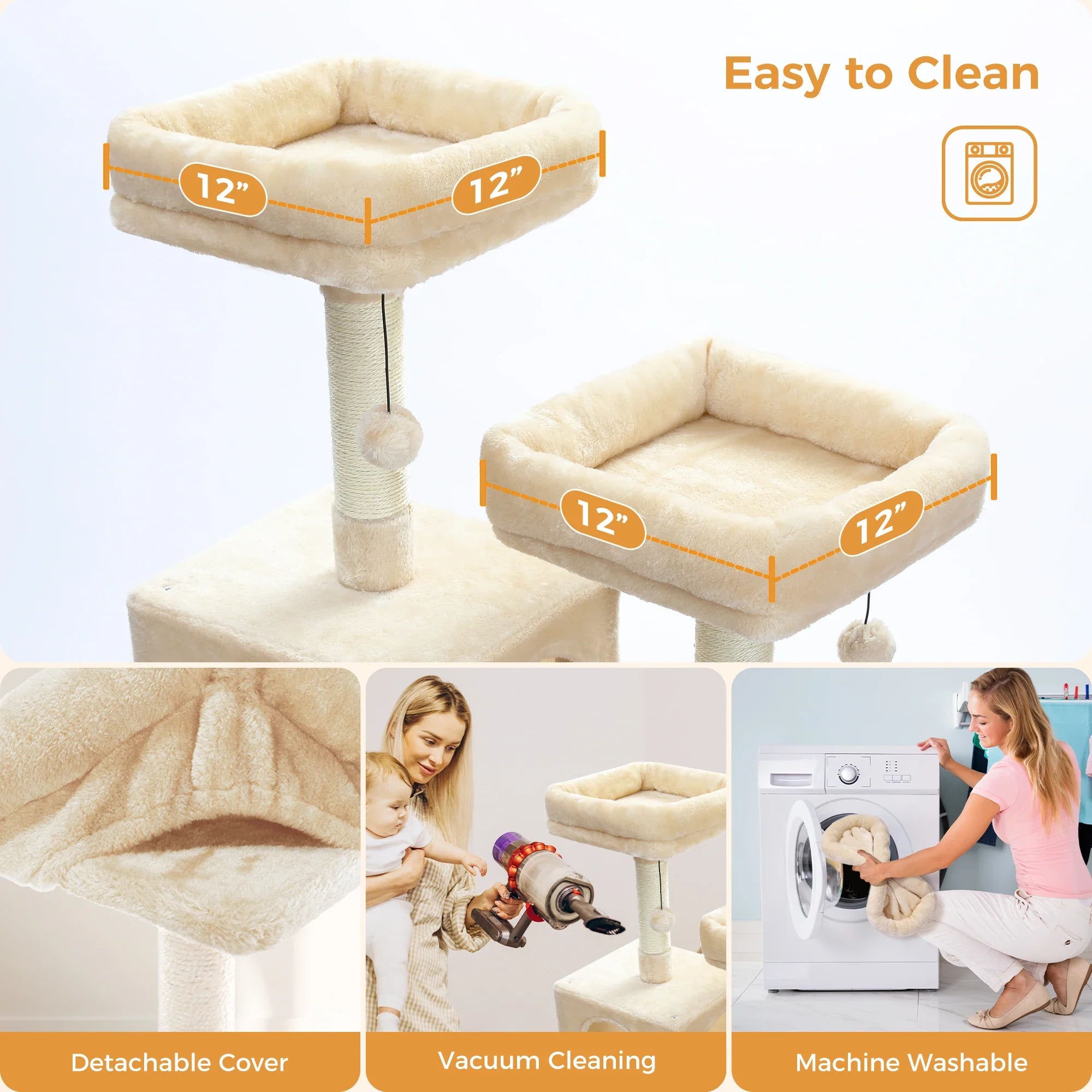 H184CM Large Cat Tower with Sisal Scratching Posts Spacious Condo Perch Stable for Kitten Multi-Level Tower Indoor Cozy Hummocks