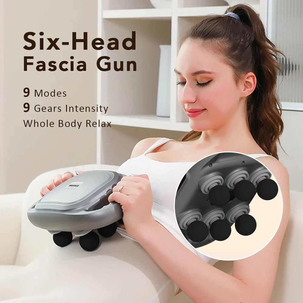 Six-head Fascia Gun Wireless Waist Back Massager High-Frequency Vibration Red Light Body Shoulder Muscle Relaxation Massage Gun