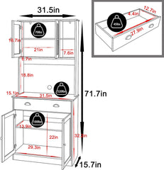 72'' Kitchen Pantry Cabinet Storage Hutch with Microwave Stand, Freestanding Pantry Buffet Cabinet with Adjustable Shelves