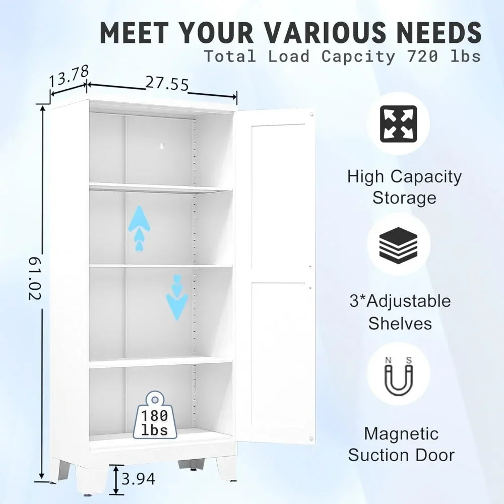 61.02" Pantry Cabinet, Kitchen Pantry Storage Cabinets with Adjustable Shelves and Feet,  Pantry Storage Cabinet for Kitchen