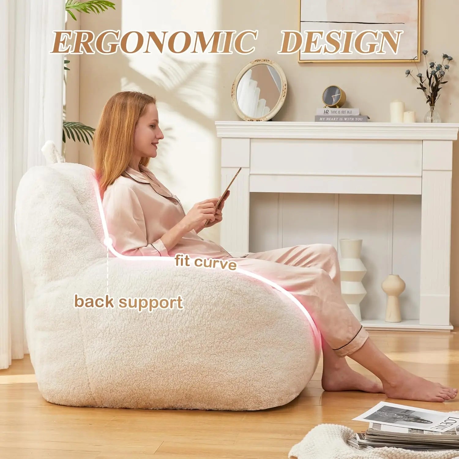 Bean Bag Chair Sherpa Bean Bag Lazy Sofa Beanbag Chairs for Adults with High Density Foam Filling Modern Accent Chairs