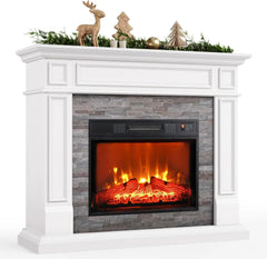 44" Electric Fireplace with Mantel, Tall Fireplace Heater Freestanding, Realistic Stacked Stone Surround with Remote Control Tim