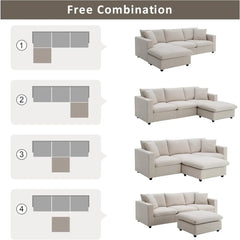 100.4" Modular Sectional Sofa Cloud Couch for Living Room, Modern Convertible L Shaped Couch Set