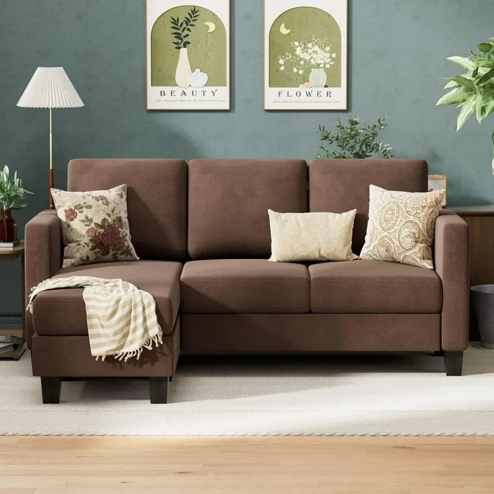 Convertible Sectional Sofa Couch, L-Shaped Sofa with Linen Fabric, Movable Ottoman Small Couch , Living Room and Office