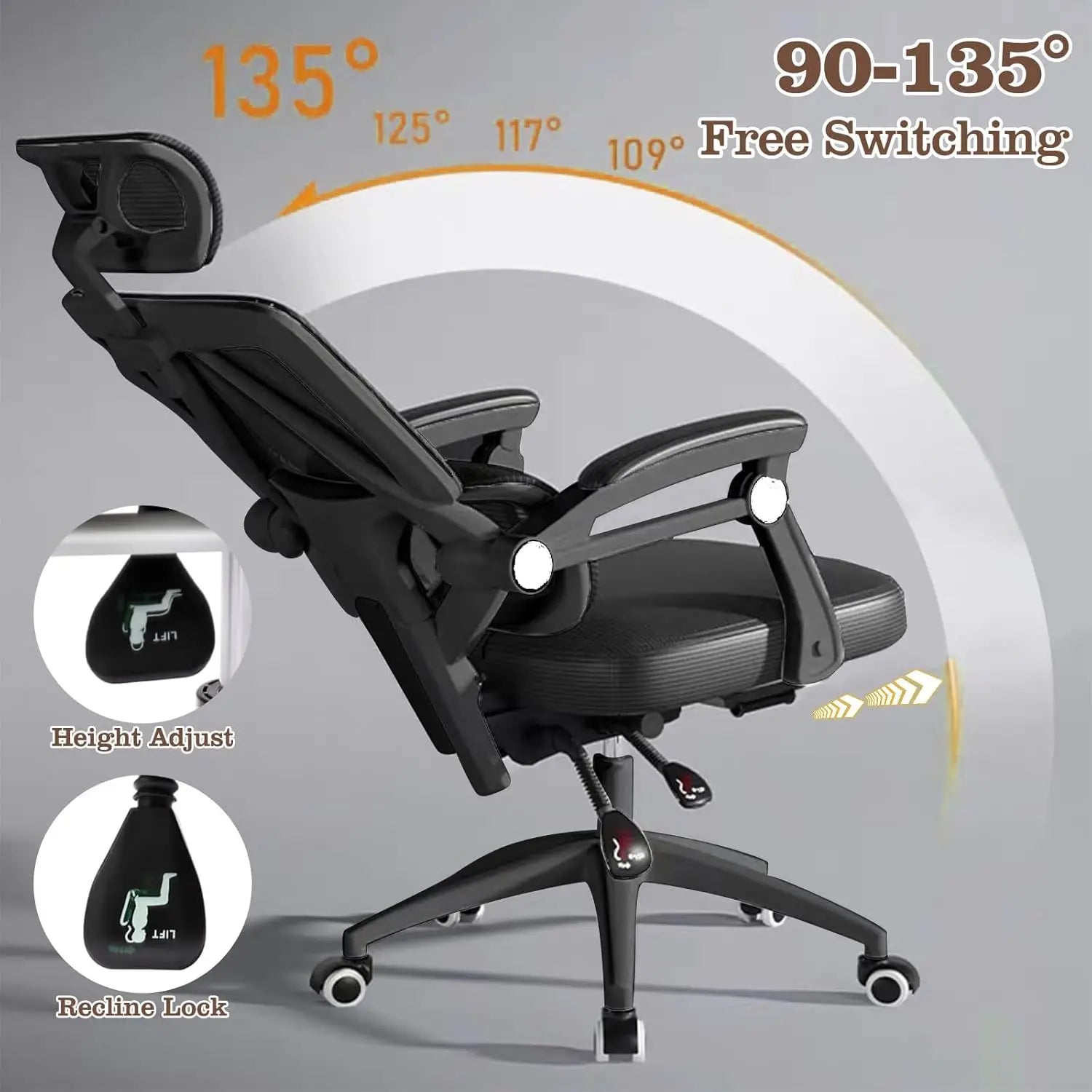 Ergonomic Home Office Chair Work Swivel Chairs with Wheels, Breathable Mesh Back Gaming Chair Adjustable Headrest