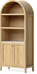 Arched Kitchen Pantry, 71" Tall Modern Farmhouse Wood Storage Cabinets with Faux Marble Top and Adjustable Shelves Cupboard