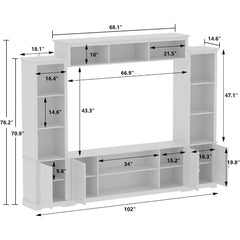 4-Piece Wall Unit TV Stand With Bookshelves for TVs Up to 65" Bedroom & Home Theater White Cabinets for Living Room Rtv Cabinet