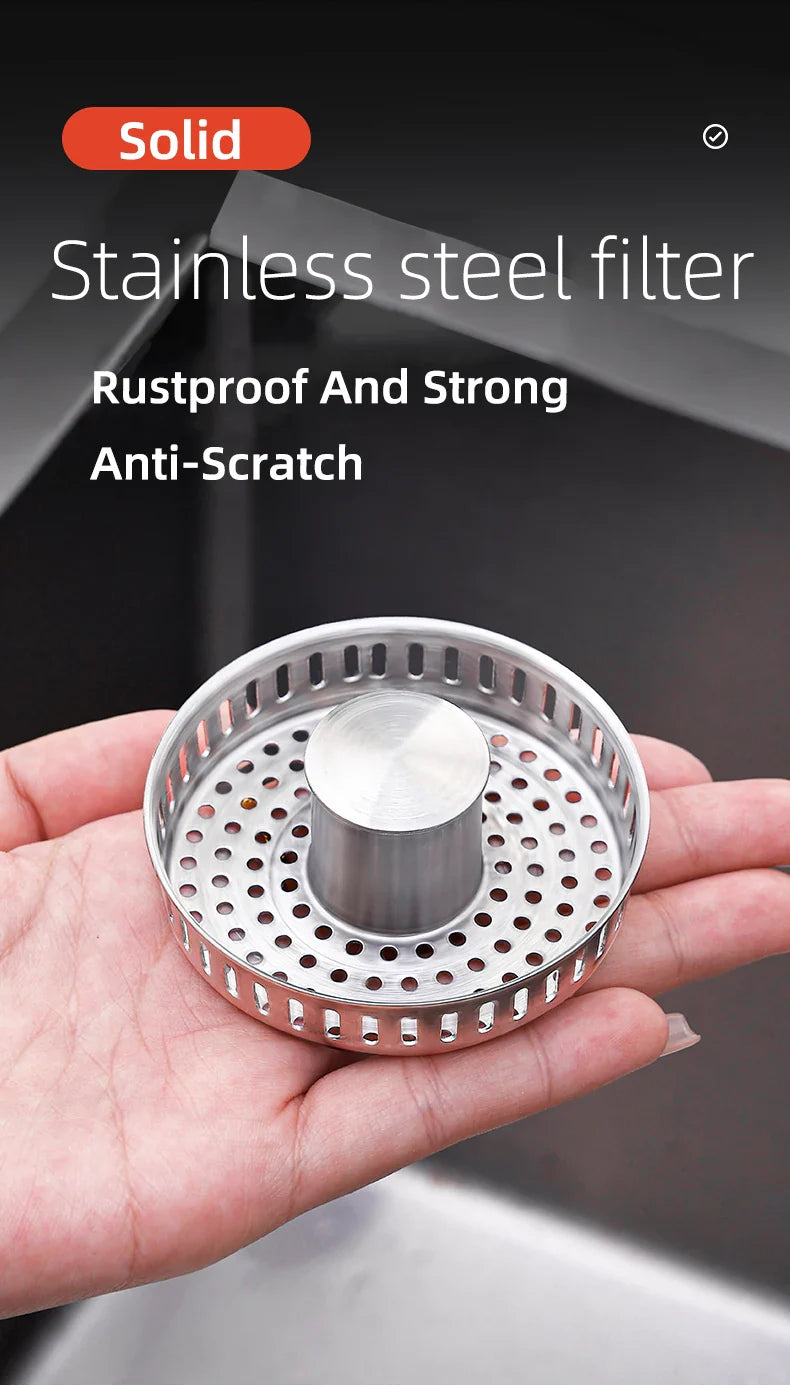 Kitchen Sink Drain Strainer Stainless Steel Pop Up Sink Stopper Anti-Clogging Sink Food Catcher Basket Odor Filter Sink Plug