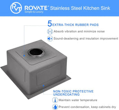 ROVATE 25x22 Inch Drop In Black Kitchen Sink 9 Inch Deep Single Bowl Laundry Utility Stainless Steel Outdoor Sink