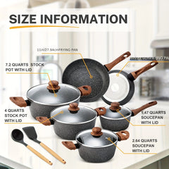 12-Piece Granite Induction Cookware Set, Non-Stick Pots and Pans, Dishwasher Safe