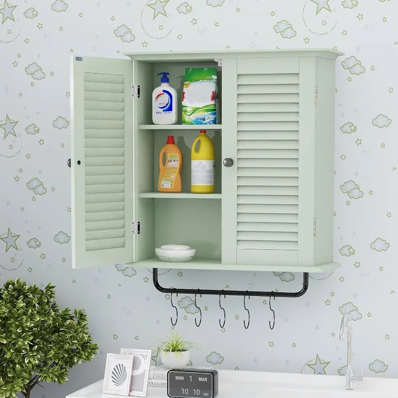 Bathroom Cabinet Wall Mounted Green Designer Bathroom Wall Cabinet Medicine Cabinet with Double Shutter Doors 3 Tier Adjustable