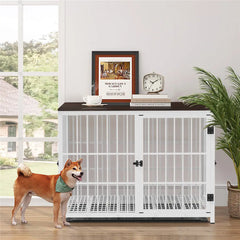 Heavy Duty Dog Kennels Metal Wooden Dog Crate End Table Furniture Style Pet Cage with Three Doors and Removable Tray