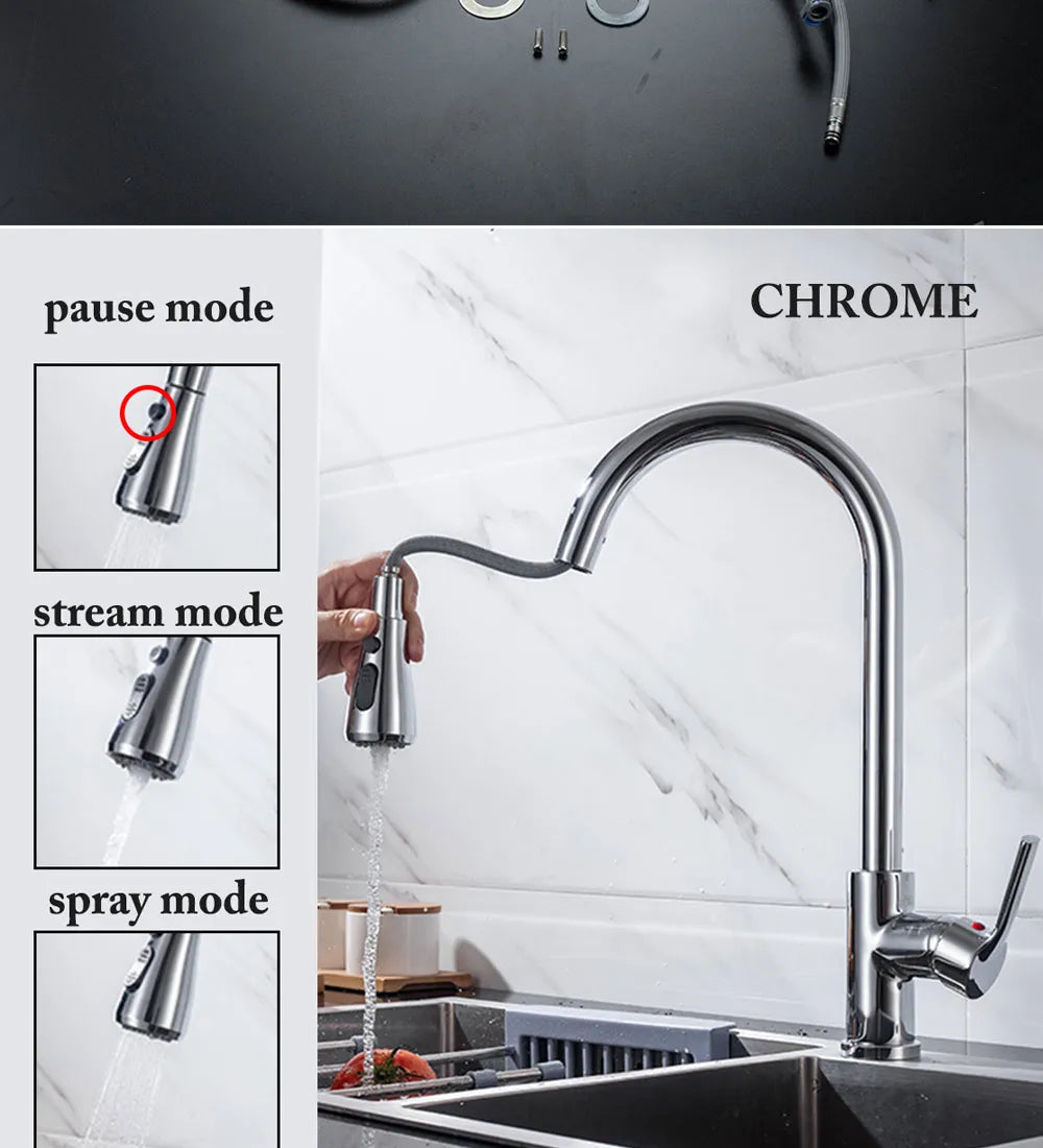 Kitchen Faucet Black Kitchen Tap  Pull Out  Kitchen Sink Mixer Tap Brushed Nickle Stream Sprayer Head Chrome Kitchen Water Tap