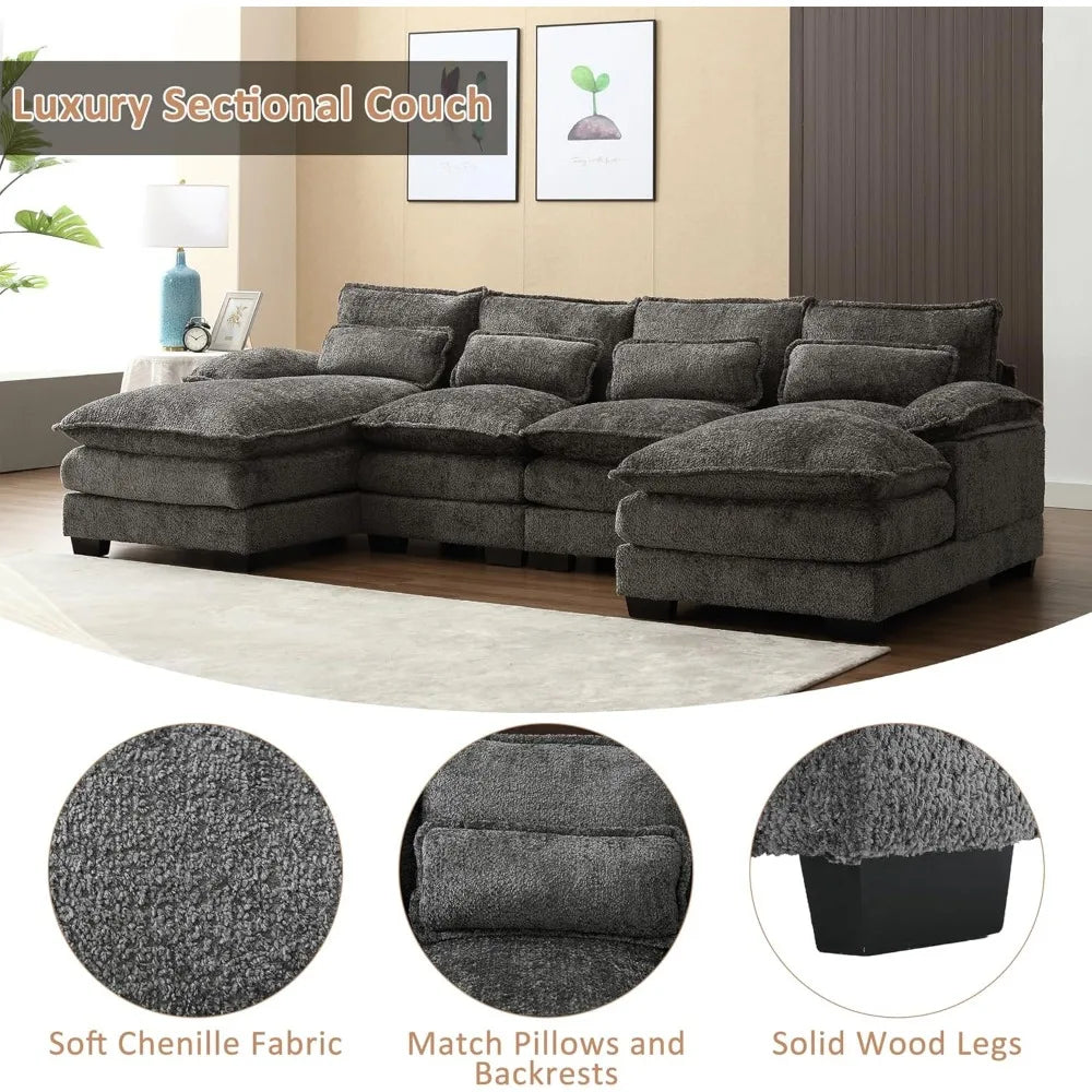 110" Sectional Sofa Cloud Couch for Living Room, Modern Chenille U Shaped Couch, Comfy Modular Sofa Sleeper