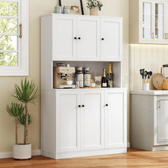 71" Tall Kitchen Pantry Storage Cabinet with Microwave Stand & Door Shelf, Freestanding Kitchen Hutch with 6 Doors