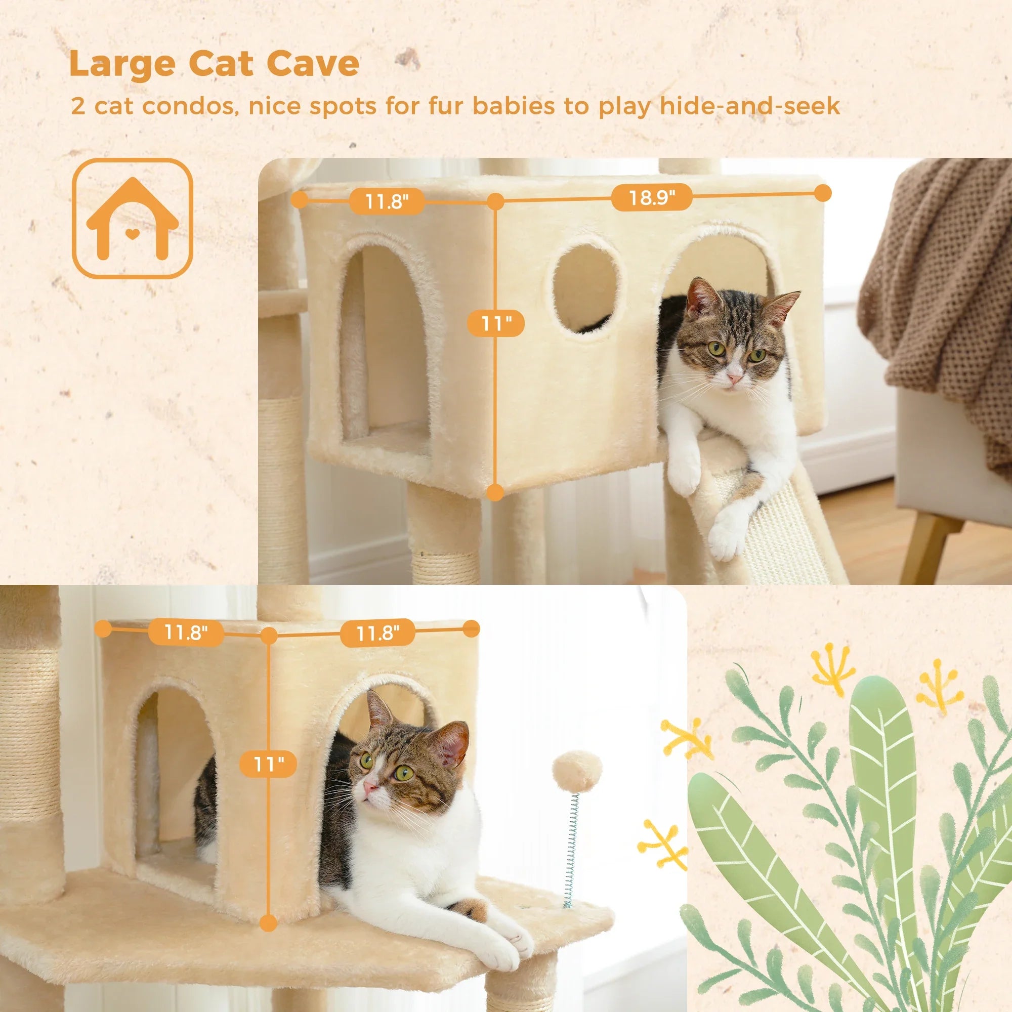 Multi-Level Cat Tree with Condo Scratching Posts Large Cat Tower with Hammock Cat Accessories Kitty Cat Toys Cat Pet Supplies