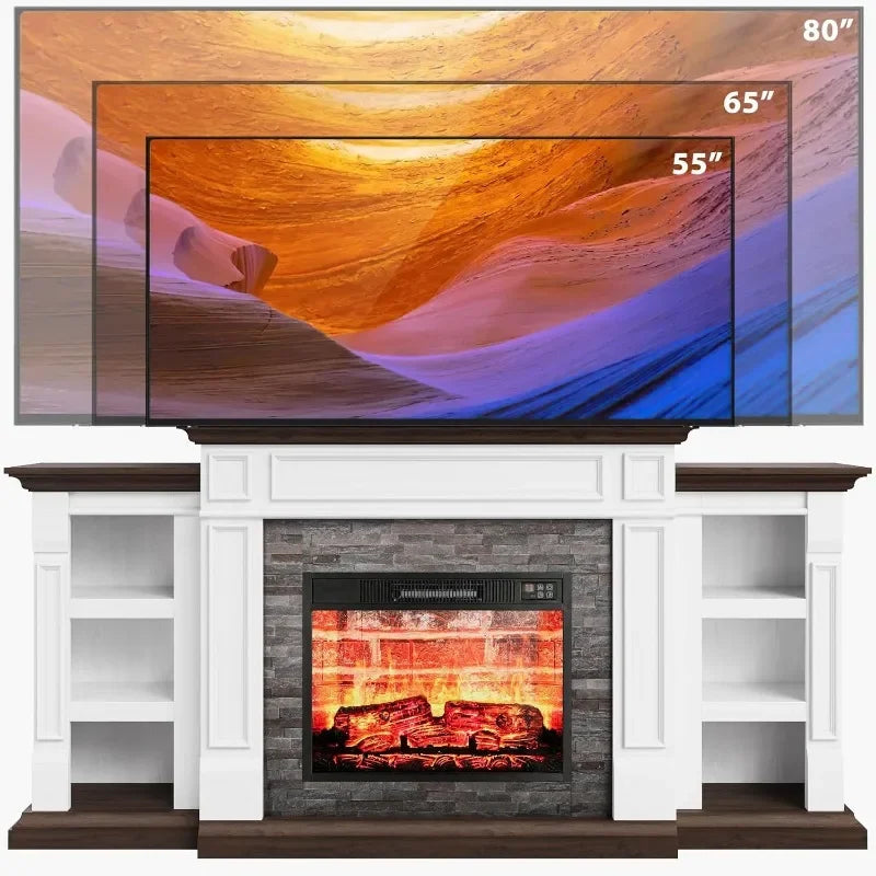 70" Electric Fireplace with Mantel, Fireplace TV Stand for TVs Up to 80 Inch, Farmhouse Entertainment Center with Storage