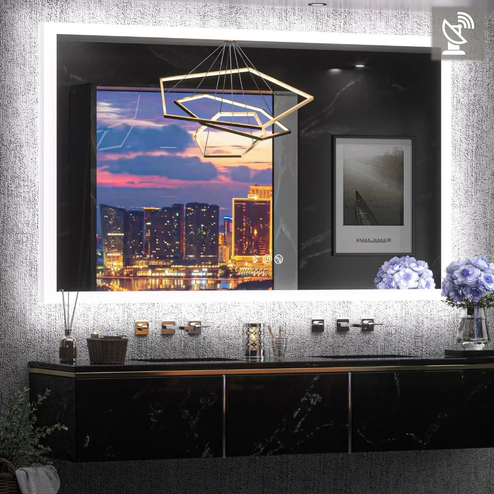 60 x 36 LED Bathroom Mirror with Lights Acrylic Sensor Smart Mirror Frontlit & Backlit 3 Color Temperature Anti Fog Large