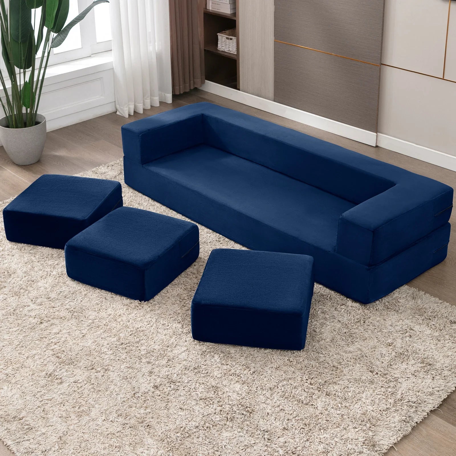 HORGAEO Folding Bed Couch, Sleeper Foam Sofa Bed, Cushioned Foam Mattress Comfortable Sofa