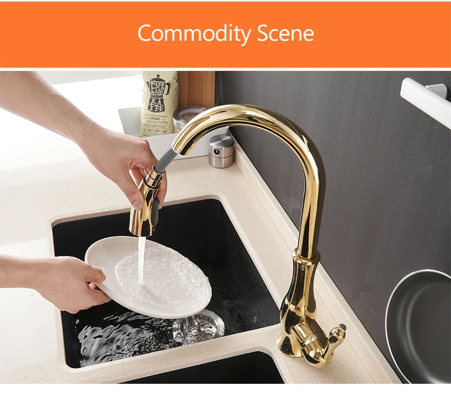 Gold Kitchen Faucets Silver Single Handle Pull Out Kitchen Tap Single Hole Handle Swivel Degree Water Mixer Tap Mixer Tap 866011