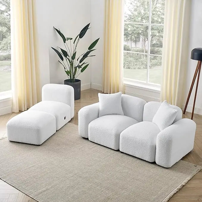 Convertible L Shaped Couch, 94.5" Modern Minimalist Cloud Couches for Living Room Set, Comfy Teddy Fabric Sofa