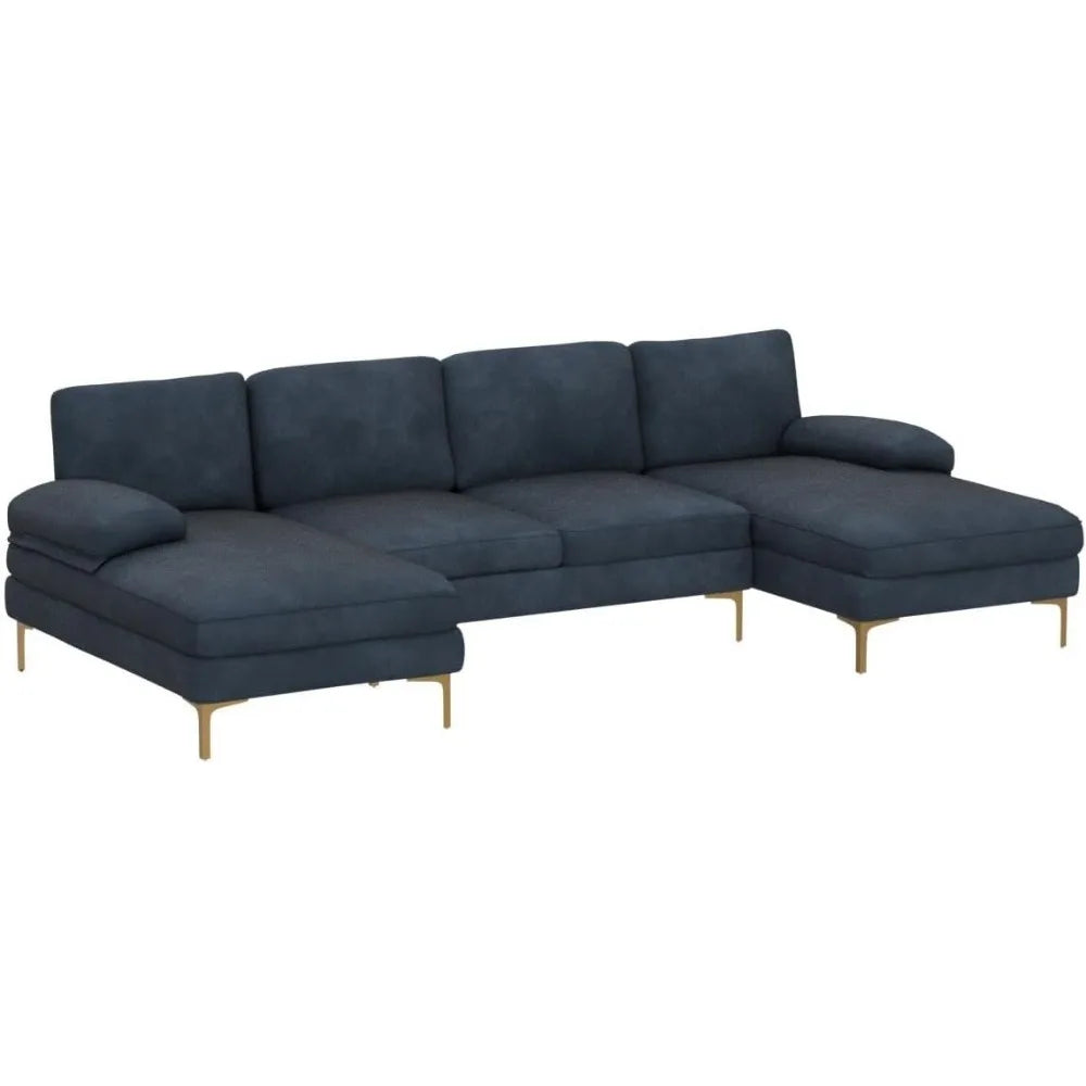 Convertible Sectional Sofa 110" U-Shape Sofa Couch 4-Seat Couch with Chaise ChenilleFabric Upholstered for Living Room