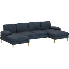 Convertible Sectional Sofa 110" U-Shape Sofa Couch 4-Seat Couch with Chaise ChenilleFabric Upholstered for Living Room