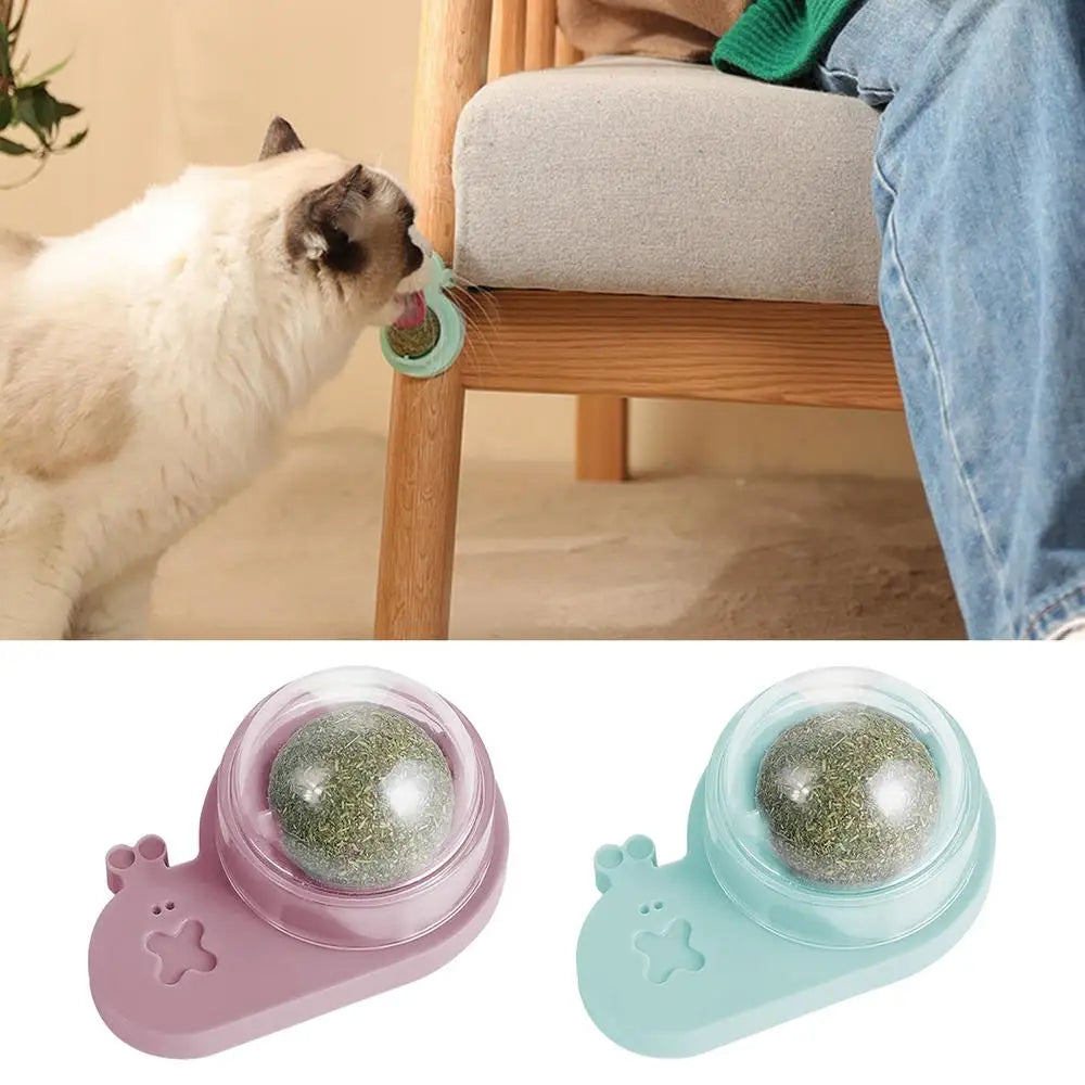 Catnip Ball Toy Edible Lick Balls For Indoor Cats Interactive Toy Rotatable Catnip Wall Treat For Cats Kittens Playing Chasing