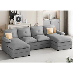 Sectional Couches for Living Room, U-Shaped Couch 4 Seat Sofa Set with Double Chaises, Modern Fabric Modular Sectional Sofa