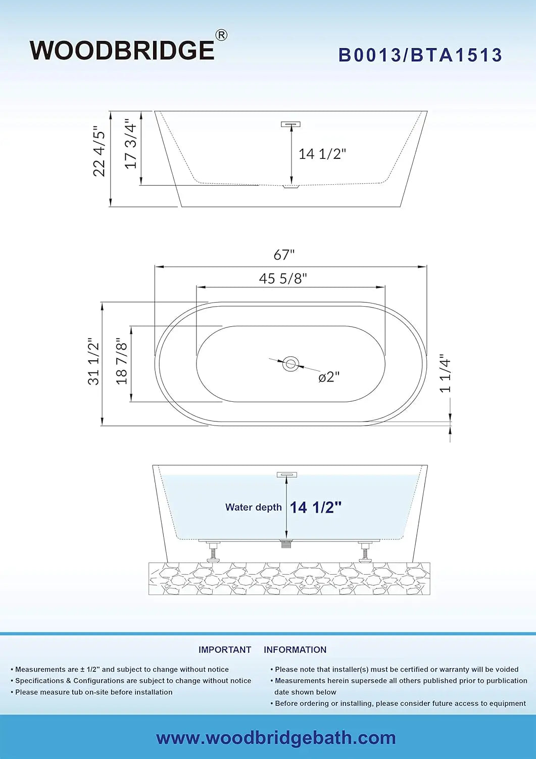 Acrylic Freestanding Bathtub Contemporary Soaking White Tub with Brushed Gold Overflow and Drain Easy to clean bathtub