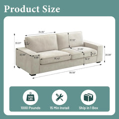 EASELAND Sofa Couch, 88" Chenille Loveseat for Living Room, 3 Seater Lounge Sofa for Bedroom with Removable Back and Seat Cushio