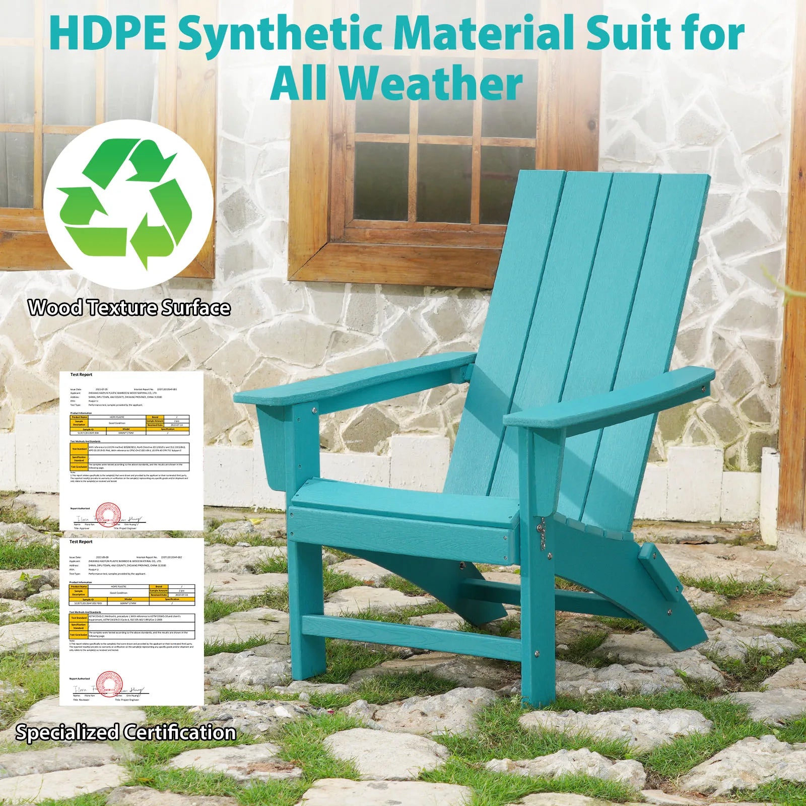 HDPE Folding 2 Adirondack Bench Lounge Chairs with Footrest &Table Outdoor Patio