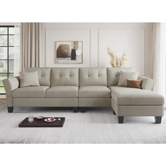 Convertible Sectional Couch Velvet L Shaped Sofa 4 Seat Sofa with Chaise L-Shaped Couches Reversible Sectional Sofa