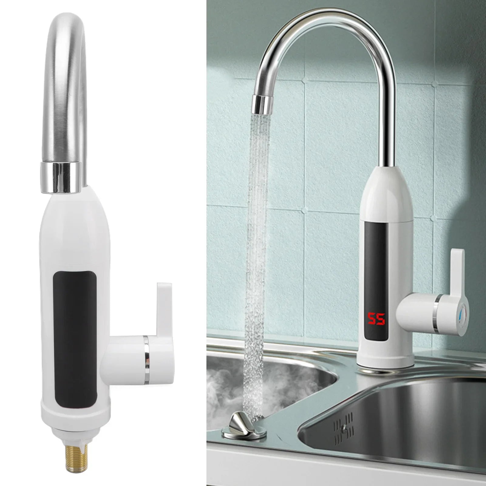 3000W Instant Water Heater Faucet IPX4 ABS Tankless Stainless Steel Kitchen Heating Tap for Home