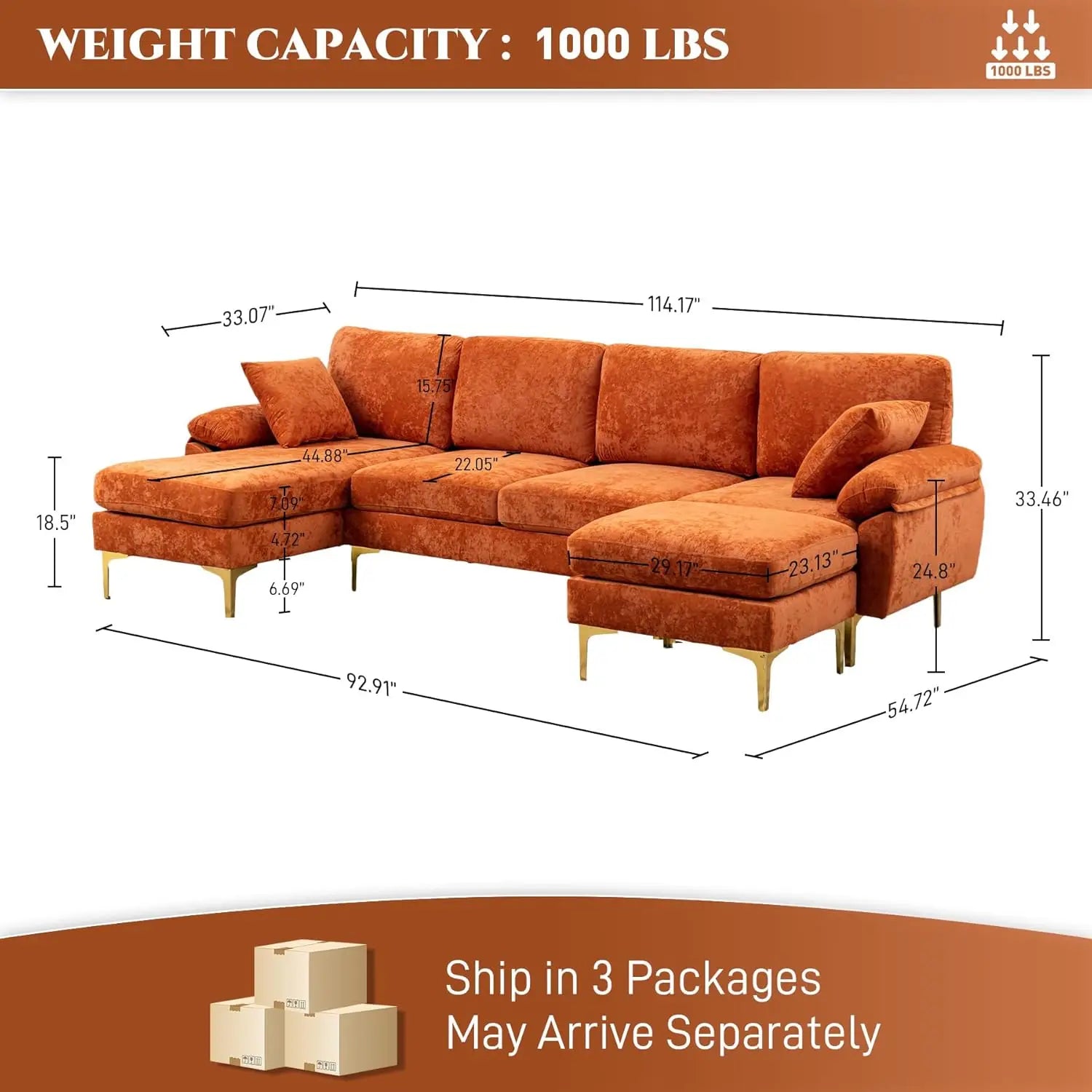 U-Shaped Sectional Sofa Couch, 4 Seat Sofa Set for Living Room, Convertible L-Shaped Velvet Couch Set with Chaise Lounge