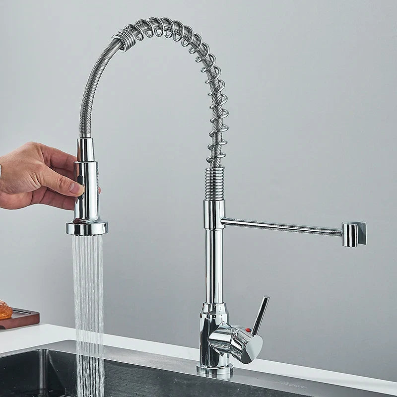 Pull Down Kitchen Faucet Sing Handle Hot Cold Water Mixer Tap 360° Swivel Dual Function Nozzle Kitchen Sink Tap Crane