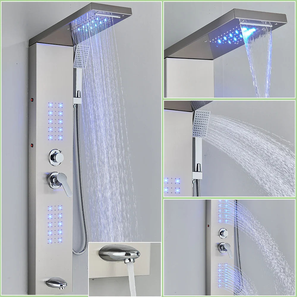 LED Shower Faucet Bathroom SPA Massage Jet Shower Matte Black Column System Waterfall Rain Shower Panel Bidet Sprayer Tap