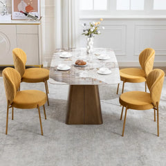 Dining Chairs Set of 4,Velvet Yellow Chairs,Modern Upholstered Vanity Chairs with Golden Metal Leg for Kitchen