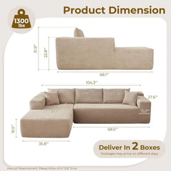 104" L-Shape Modular Sectional Sofa Couch - Comfy Upholstered Cloud Couch for Living Room - Modern Minimalist Couch