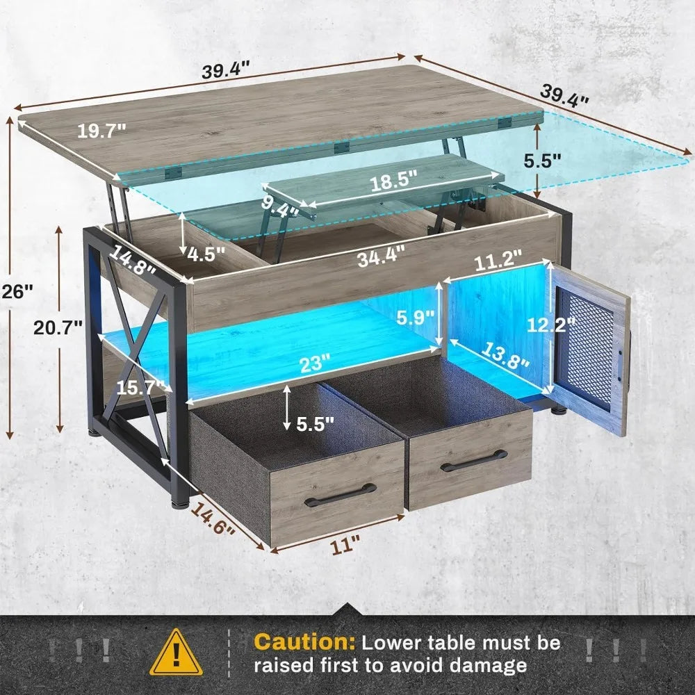 40" Lift Top Coffee Table, 4 in 1 Coffee Tables with Storage Cabinet for Living Room, Small Farmhouse Coffee Table