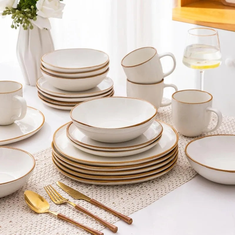 Ceramic Dinnerware Sets,Handmade Reactive Glaze Plates and Bowls Set,Highly Chip and Crack Resistant