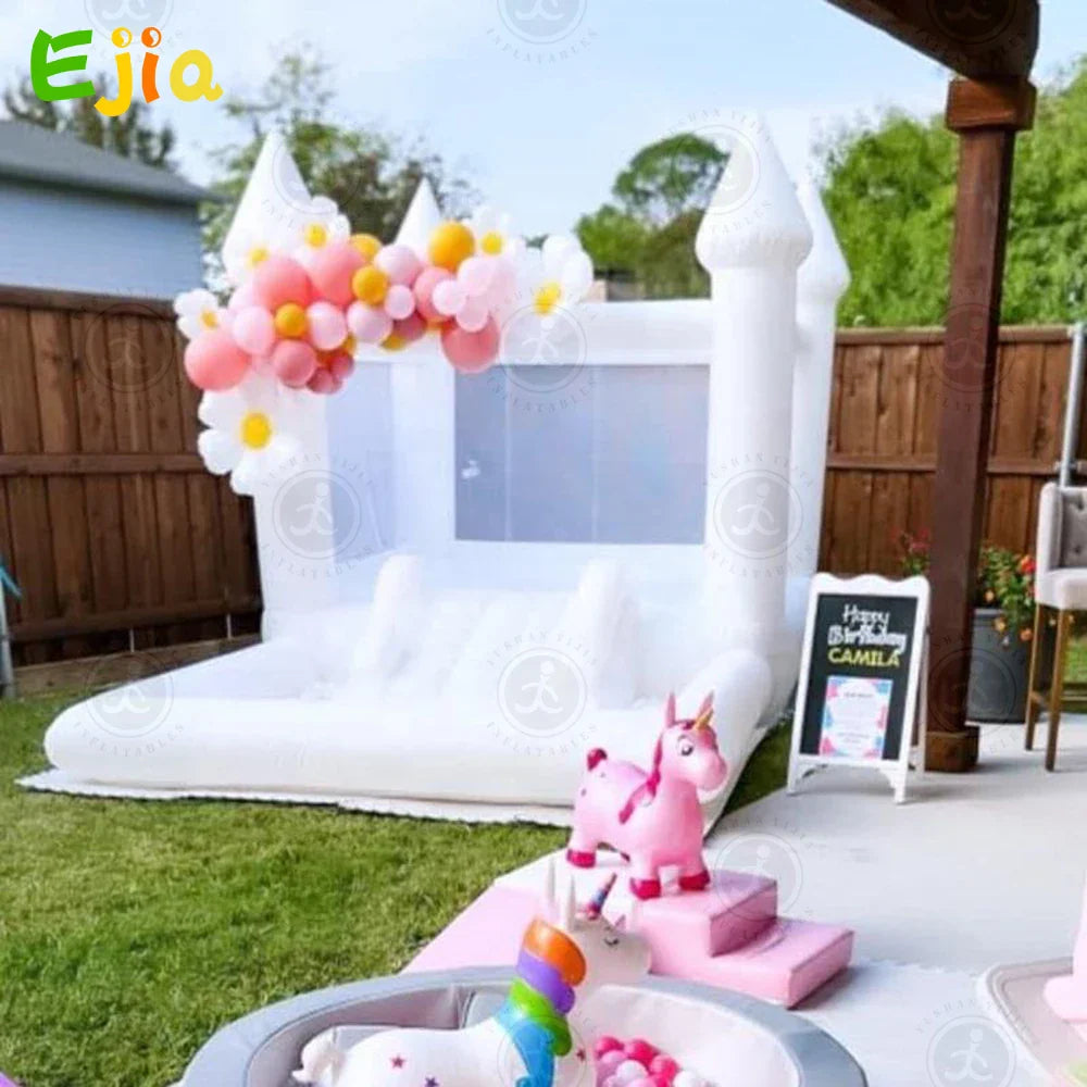 PVC Inflatable White Bounce House Professional Jumping Bouncy Castle Bouncer with Ball Pit&Air Blower For Kids Wedding Party