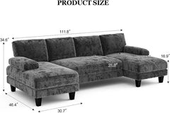 U Shaped Sectional Couches for Living Room, 111 Inch Modular Sofa with Double Chaise, Large Lounge Couch for Apartment,Grey