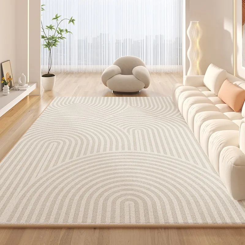 Minimalist Beige Striped Carpet Luxury Huge Large Living Room Decoration Carpets Comfortable Easy Clean Bedside Bedroom Rugs 양탄자