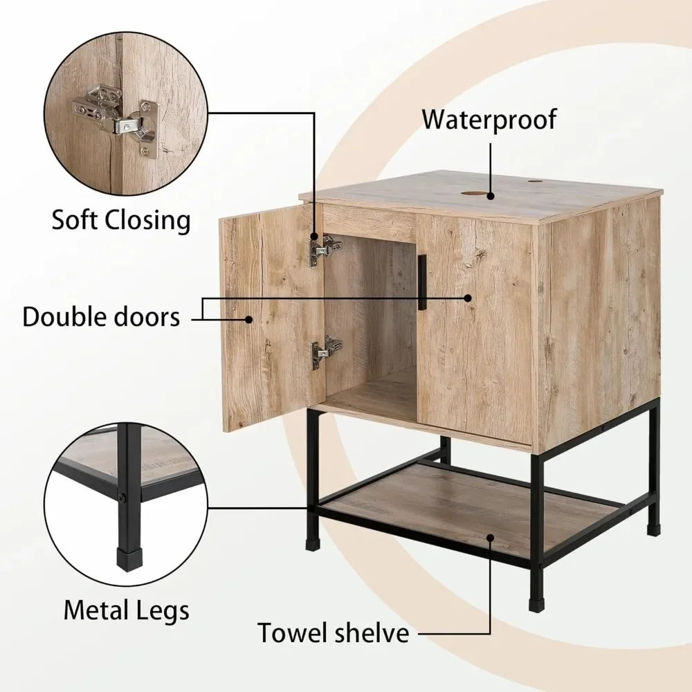 36" Bathroom Vanity,Industrial Iron Frame Bathroom Cabinet Set with Doors & Shelf,with Modern Artistic Ceramic Vessel Sink Combo