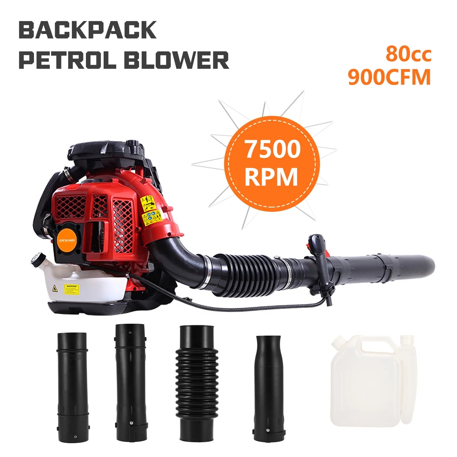 2-Stroke Engine 900CFM Air Volume 2.3L Tank Leaf Blower 80CC Gas Powered Backpack Snow Blower