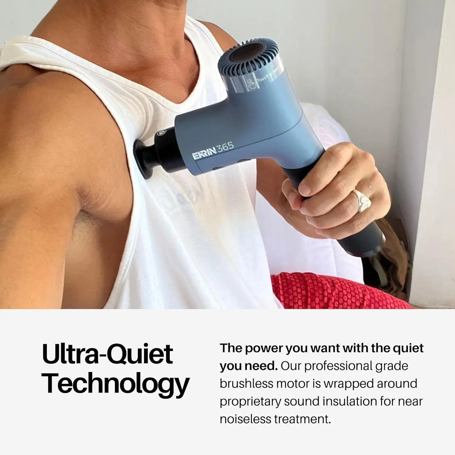 365 Massage Gun - Ergonomic Deep Tissue Back & Neck Massager for Pain Relief & Soreness - 4 Speeds & Attachments